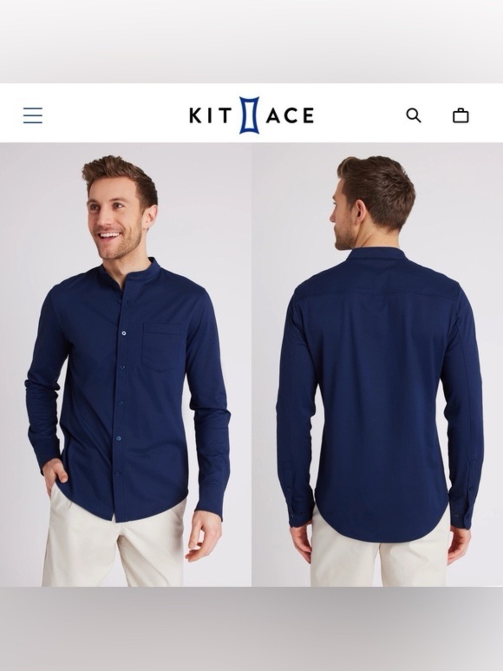 Kit and Ace Men's City Tech Navy Mandarin-Collar Shirt Size Small